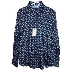 Robert Graham Floral Button Shirt Men's XL Blue Modern Americana Long Sleeve New